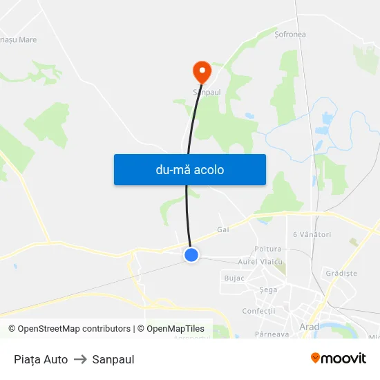 Harta de Piața Auto către Sanpaul