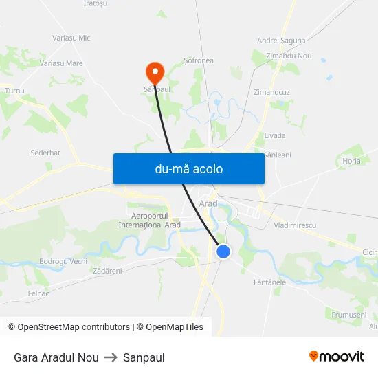 Harta de Gara Aradul Nou către Sanpaul