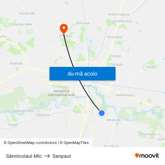 Harta de Sânnicolaul Mic către Sanpaul