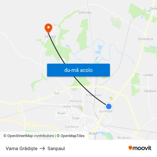 Harta de Vama Grădiște către Sanpaul