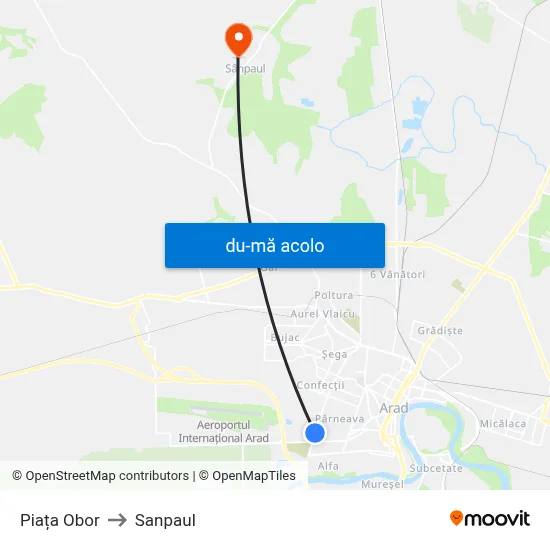 Harta de Piața Obor către Sanpaul