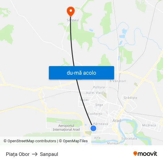 Harta de Piața Obor către Sanpaul