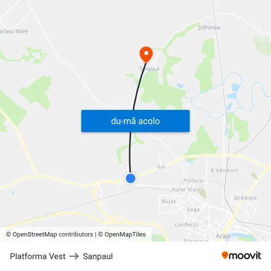 Harta de Platforma Vest către Sanpaul