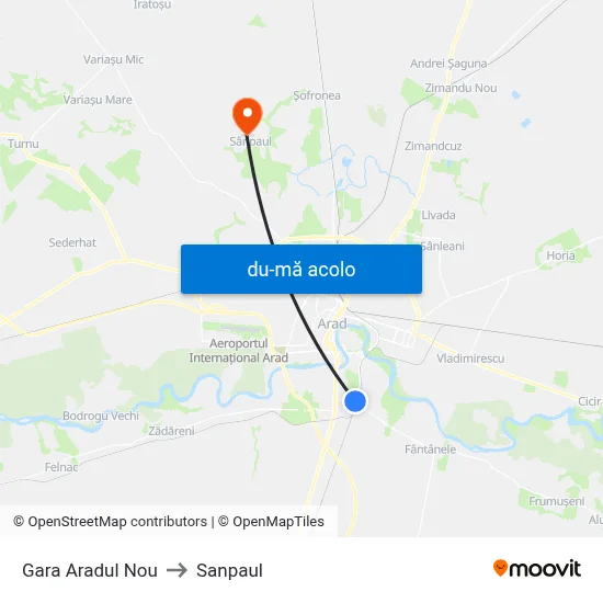 Harta de Gara Aradul Nou către Sanpaul