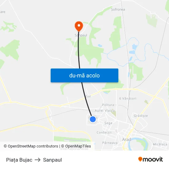 Harta de Piața Bujac către Sanpaul