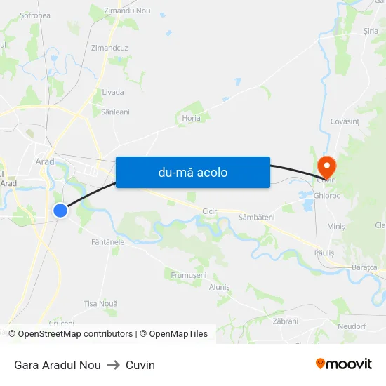 Harta de Gara Aradul Nou către Cuvin