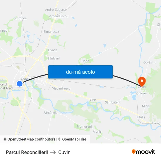 Harta de Parcul Reconcilierii către Cuvin