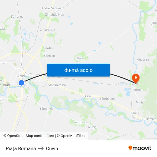 Harta de Piața Romană către Cuvin