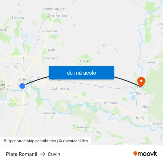 Harta de Piața Romană către Cuvin