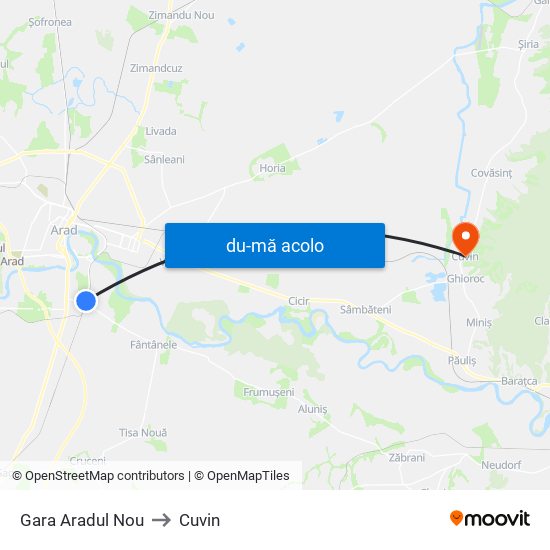 Harta de Gara Aradul Nou către Cuvin