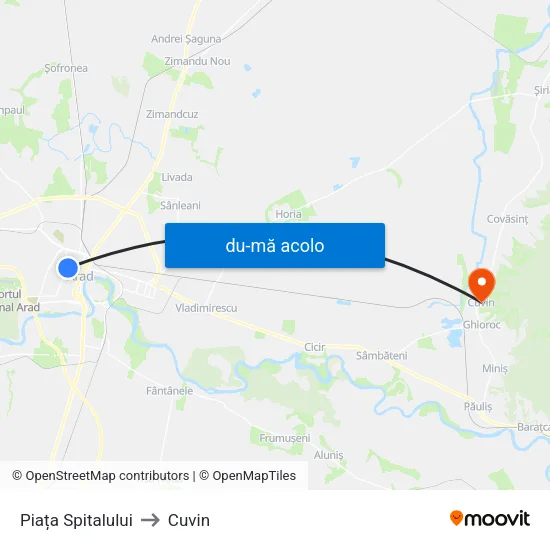 Harta de Piața Spitalului către Cuvin