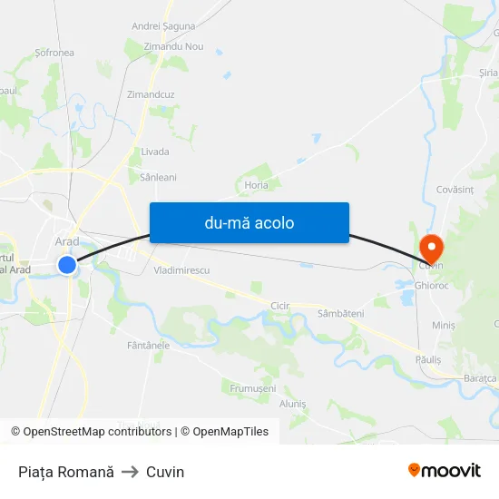 Harta de Piața Romană către Cuvin