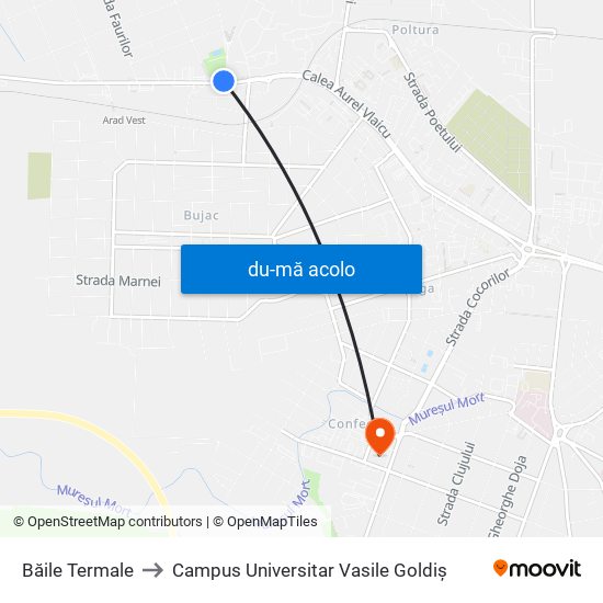 Harta de Băile Termale către Campus Universitar Vasile Goldiș