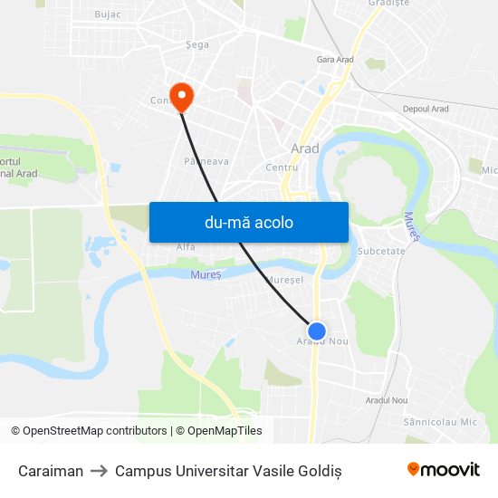 Harta de Caraiman către Campus Universitar Vasile Goldiș