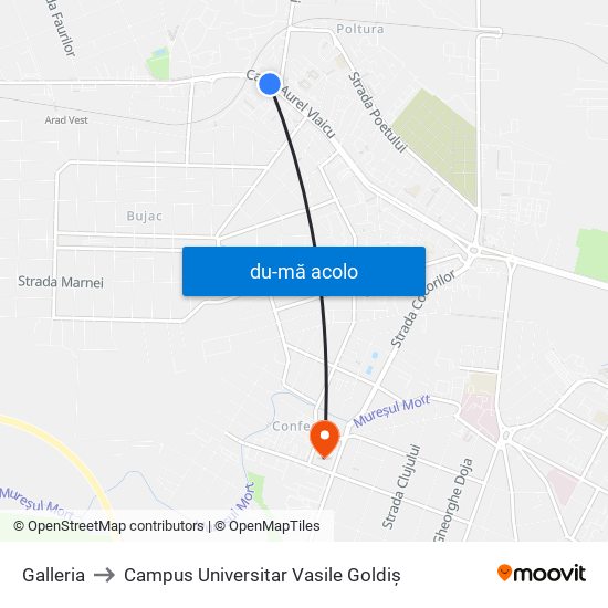 Harta de Galleria către Campus Universitar Vasile Goldiș