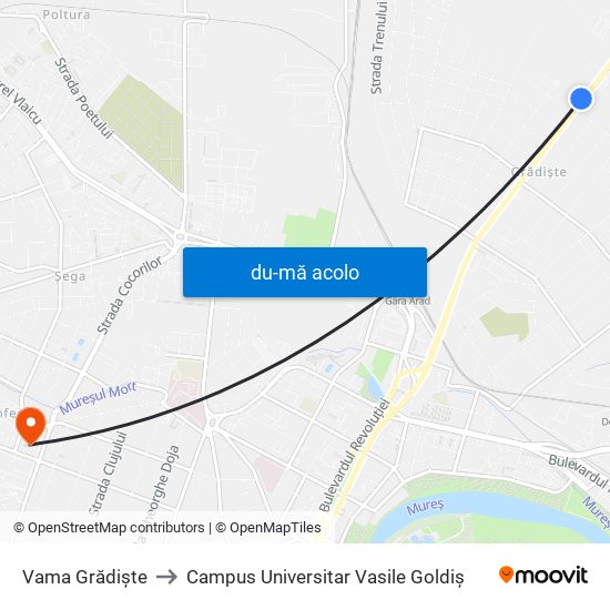 Harta de Vama Grădiște către Campus Universitar Vasile Goldiș