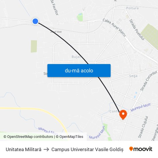 Harta de Unitatea Militară către Campus Universitar Vasile Goldiș