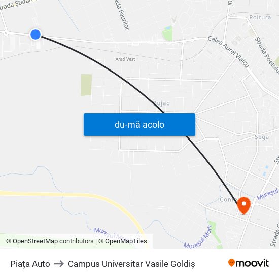 Harta de Piața Auto către Campus Universitar Vasile Goldiș