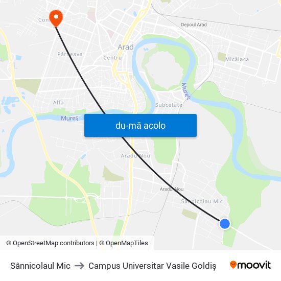 Harta de Sânnicolaul Mic către Campus Universitar Vasile Goldiș