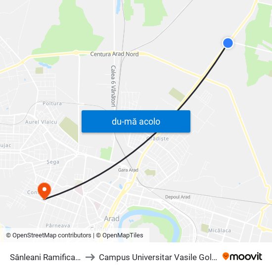 Harta de Sânleani Ramificație către Campus Universitar Vasile Goldiș