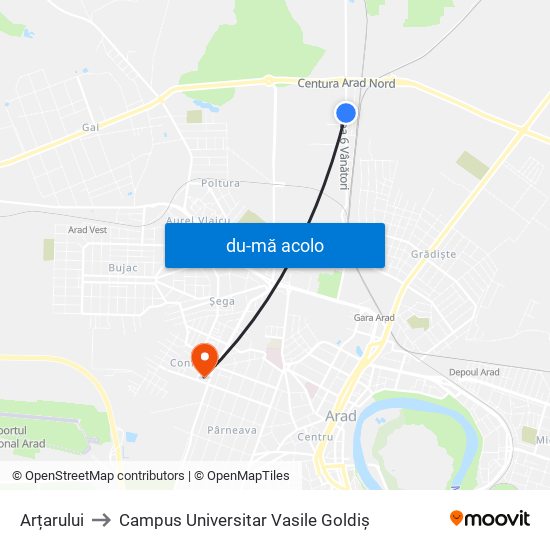 Harta de Arțarului către Campus Universitar Vasile Goldiș