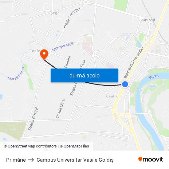 Harta de Primărie către Campus Universitar Vasile Goldiș