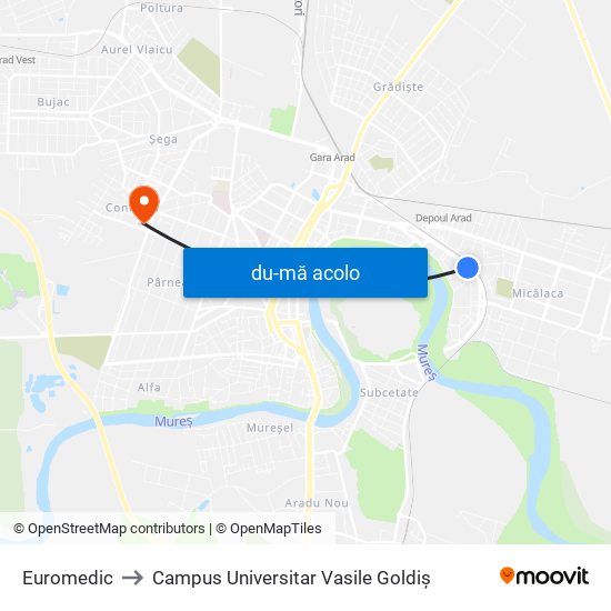 Harta de Euromedic către Campus Universitar Vasile Goldiș
