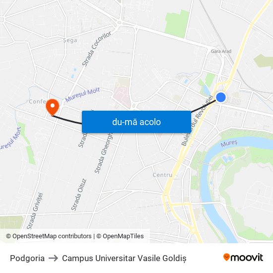 Harta de Podgoria către Campus Universitar Vasile Goldiș