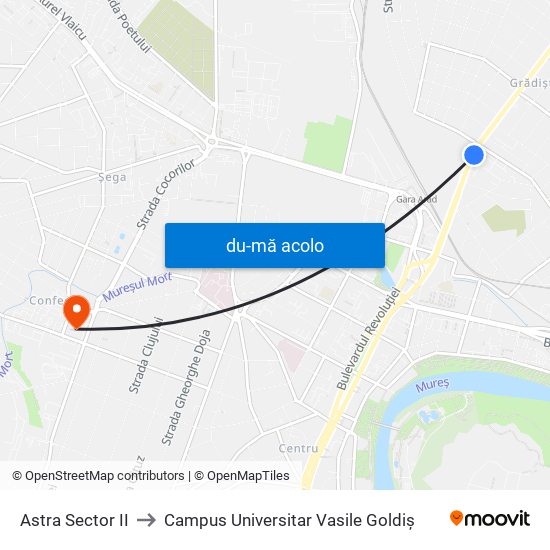 Harta de Astra Sector II către Campus Universitar Vasile Goldiș