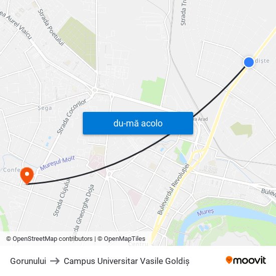 Harta de Gorunului către Campus Universitar Vasile Goldiș