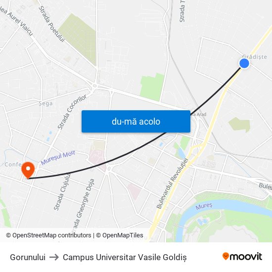 Harta de Gorunului către Campus Universitar Vasile Goldiș