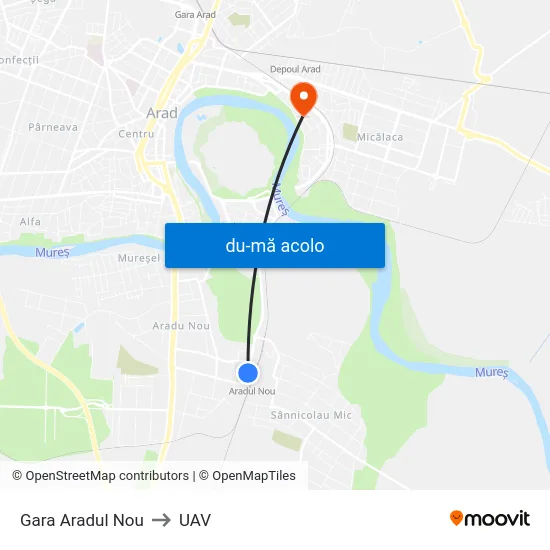 Harta de Gara Aradul Nou către UAV