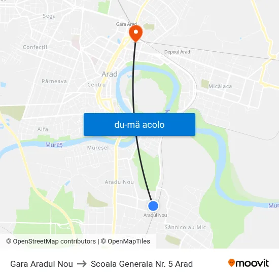 Harta de Gara Aradul Nou către Scoala Generala Nr. 5 Arad