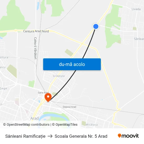 Harta de Sânleani Ramificație către Scoala Generala Nr. 5 Arad