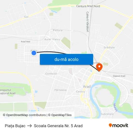 Harta de Piața Bujac către Scoala Generala Nr. 5 Arad