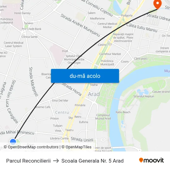 Harta de Parcul Reconcilierii către Scoala Generala Nr. 5 Arad