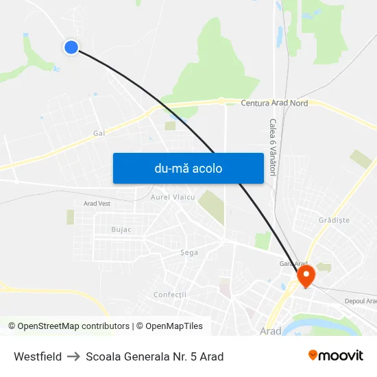 Harta de Westfield către Scoala Generala Nr. 5 Arad