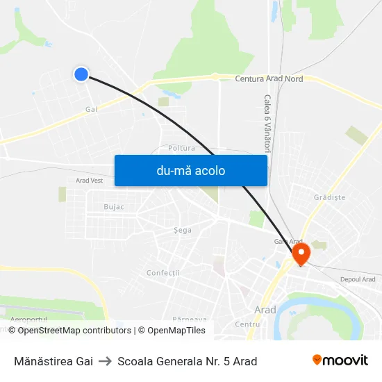 Harta de Mănăstirea Gai către Scoala Generala Nr. 5 Arad