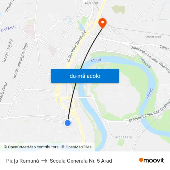 Harta de Piața Romană către Scoala Generala Nr. 5 Arad