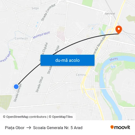 Harta de Piața Obor către Scoala Generala Nr. 5 Arad