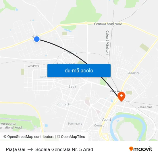 Harta de Piața Gai către Scoala Generala Nr. 5 Arad