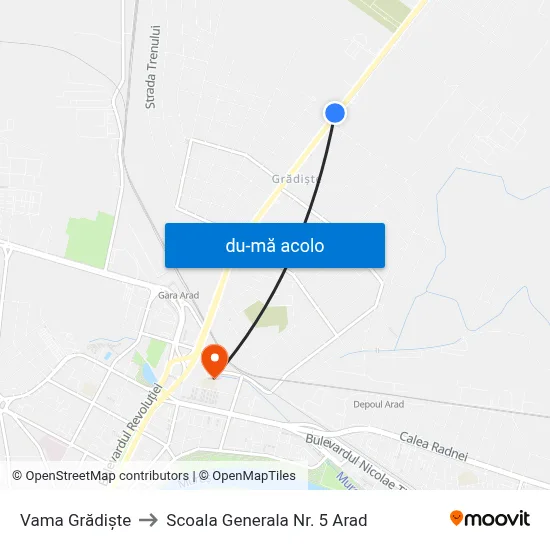 Harta de Vama Grădiște către Scoala Generala Nr. 5 Arad