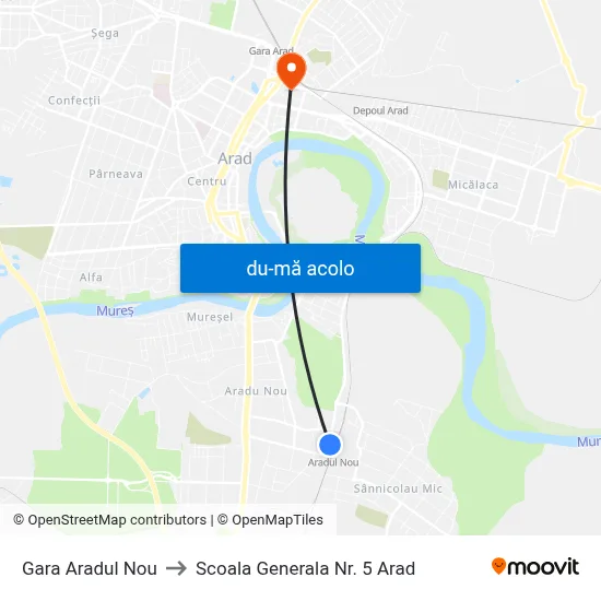 Harta de Gara Aradul Nou către Scoala Generala Nr. 5 Arad