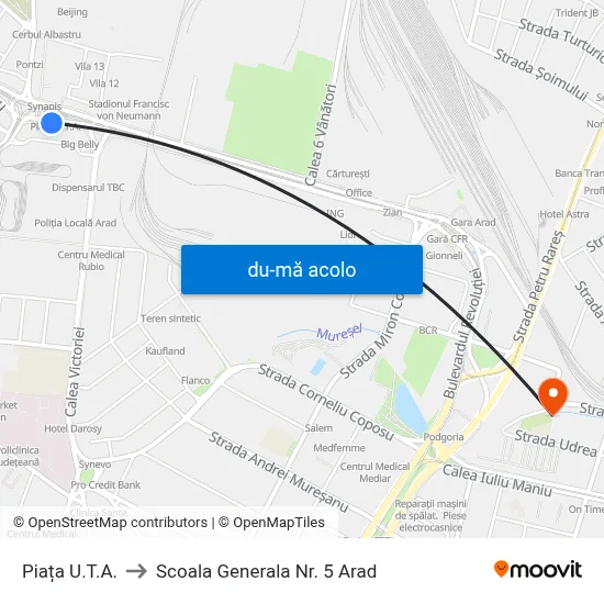 Harta de Piața U.T.A. către Scoala Generala Nr. 5 Arad