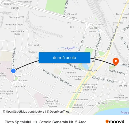 Harta de Piața Spitalului către Scoala Generala Nr. 5 Arad