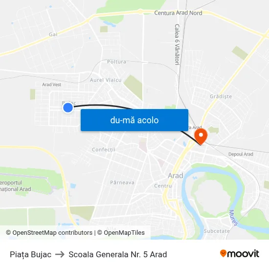 Harta de Piața Bujac către Scoala Generala Nr. 5 Arad