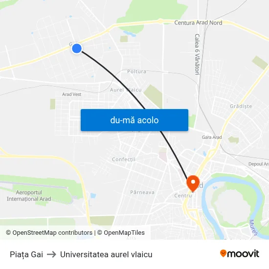 Harta de Piața Gai către Universitatea aurel vlaicu