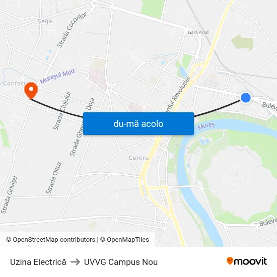 Harta de Uzina Electrică către UVVG Campus Nou