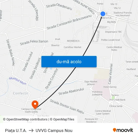 Harta de Piața U.T.A. către UVVG Campus Nou