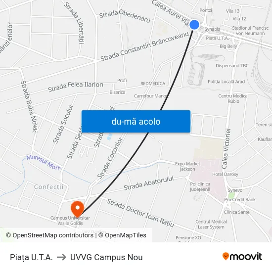 Harta de Piața U.T.A. către UVVG Campus Nou